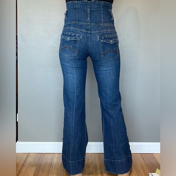 Unique extra high waisted mock jumpsuit style jean - Picture 3 of 8